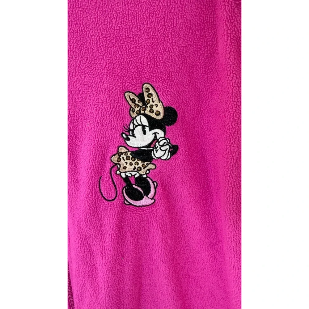 Disney Minnie Mouse Pink Fleece Hooded One Piece Pajamas Union Suit Leopard L - Picture 3 of 9